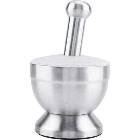 Mortaio in acciaio inox per fagioli, aglio, spezie, alimenti, utensile da cucina con coperchio. (1/5)