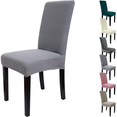 Housses de chaise 6 pièces gris foncé motif extensible lavable avec sangle antidérapante (1/5)