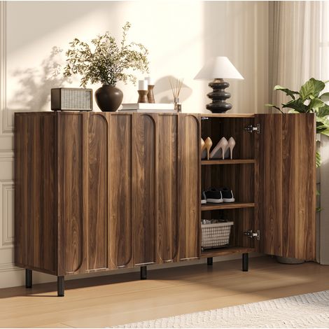 Credenza 120x37x80 cm, 3 ante con ripiani regolabili, chiusura ammortizzata, MDF e pannelli di particelle, noce (1/5)