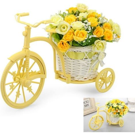 Jardinières en forme de vélo avec fleurs artificielles, décoration de jardin avec fleurs en soie, mini panier-vase en rotin en forme de tricycle, porte-boucles d'oreilles style vélo nostalgique-AquaFo (1/5)