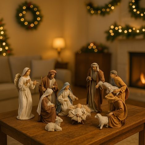 Natività completa per presepe in tessuto set da 8 statue con re magi h 45 cm (1/4)