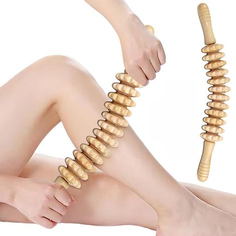 Bâton de massage - Appareil de massage - Outil de massage facial - Rouleau de massage - 45 cm - Bois - Blanc (1/5)