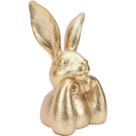 Figurine de Lapin en Résine Dorée, Statue de Lapin de Pâques, 13 X 11 X 22 Cm, Décoration de Pensant pour la Maison, étagère de Table, Salon, Centre de Table Saisonnier (1/5)