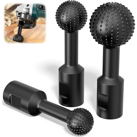 Jeu de 3 Fraises Sphériques à Bois M14 pour Meuleuse d'Angle - Gouges Rotatives Ø 25/30/40mm - Outil de Sculpture, Creusage et Ponçage - Acier au Carbone (Standard Européen) (1/5)