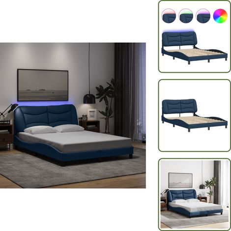 Bettgestell mit LED ohne Matratze Blau 140x200 cm Stoff - Bettrahmen - Holzbetten - Doppelbett - Boxspringbett - LED-Bett (1/5)