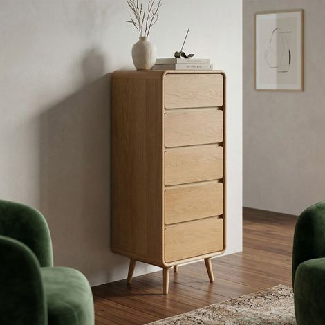 Chiffonnier 5 tiroirs 45x40x112 cm en bois naturel (1/5)