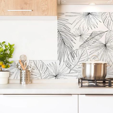Crédence cuisine en aluminium - floral noir - 300x20 cm (en 3 bandeaux) (1/5)