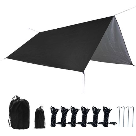 Voile d'ombrage imperméable de 3 x 3 m (10 x 10 pi), résistante aux UV, avec piquets, corde et sac de rangement pour terrasse, jardin et cour. Idéale pour les activités extérieures. (1/4)