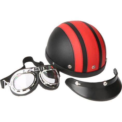 Casque demi-cuir à visage ouvert pour moto et Scooter, avec visière, lunettes UV, Style Vintage, 54-60cm (1/5)