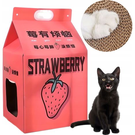 Griffoir pour chat, lit en carton, brique de lait coréen, jus de fraise (1/5)