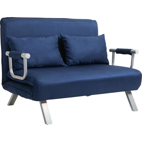 Canapé Lit Convertible 2 Places AoSenYunZhou Banquette Coussins Inclus Dossier 5 Positions Métal Bleu Marine (1/5)