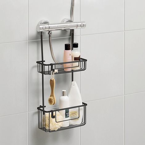 SCAFFALE CON APPENDINO 2 RIPIANI ALLUMINIO NERO