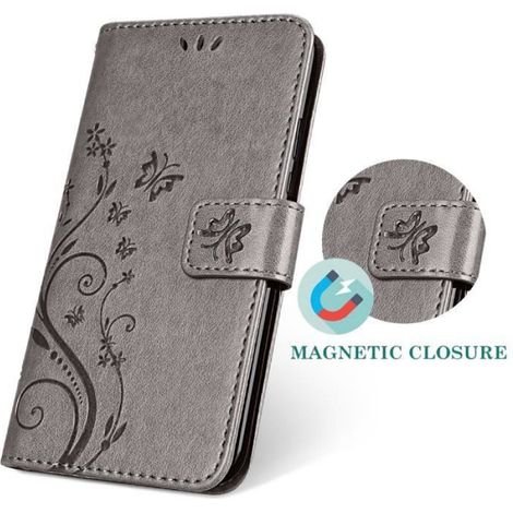 Etui - Huawei P30 Lite - Portefeuille Flip Antichoc Avec Béquille Magnétique Et Fermeture Sangle - Gris - 1 Pièce (1/4)