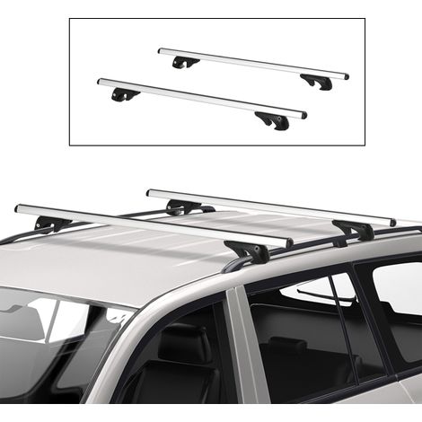 Barres de toit voiture 135 cm en alu, verrouillables avec 2 clés, compatibles rails 120 cm, couleur argentée, porte-bagage extérieur