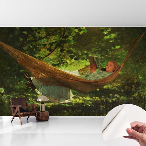 Carta da parati autoadesiva - fotomurale - decorazione parete - stile elegante - decorazione casa - Relax sull'amaca 416x254 cm (1/5)