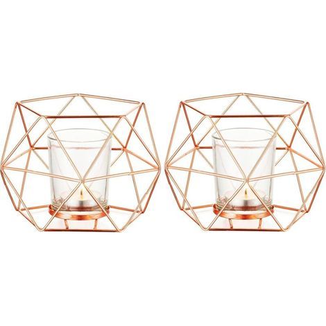 rose Bougeoir - Lot de 2 Bougeoirs Mariage Centre de Table pour Chauffe-plat Géométrique Design Moderne de Anniversaire Maison Décoration Métal- (1/5)