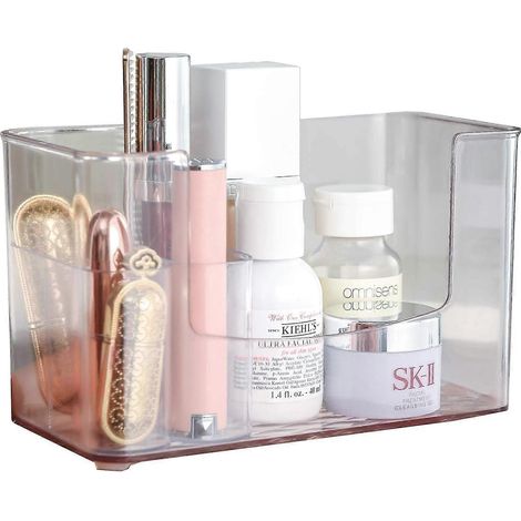 Plateau de rangement pour maquillage à 5 compartiments en plastique transparent rose (1/5)