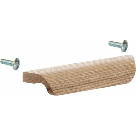 – Poignée de meuble en bois chêne laqué – Entraxe 96mm – Longueur 155mm – Hauteur 30mm – Vis incluses pour tiroirs et armoires (1/4)