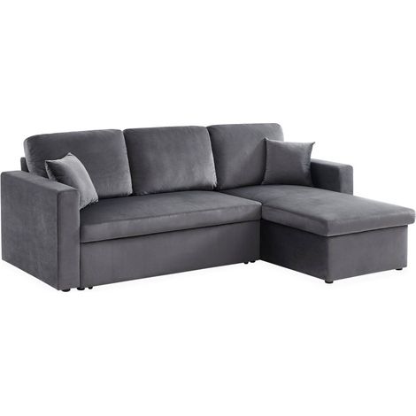 3-seater reversible corner sofa bed with storage, Ida velvet, Charcoal Grey, 219x147x68 cm