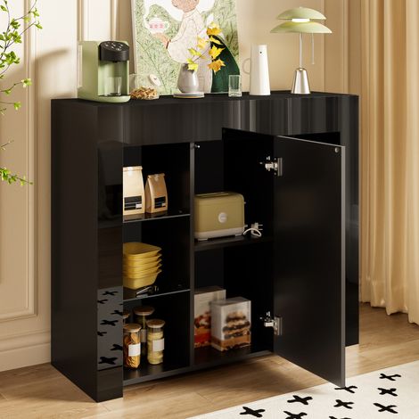 Möbel Sideboard Aufbewahrung 95x35x83 Schwarz OKMYHOME (1/5)