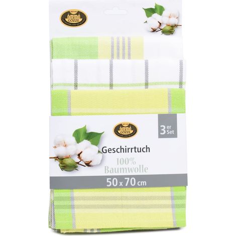 Gözze - Set di Strofinacci, 3 Pezzi, 100% Cotone, Materiale Molto Spesso (260 g/m²), 100% Cotone, 50 x 70 cm - Verde (1/4)