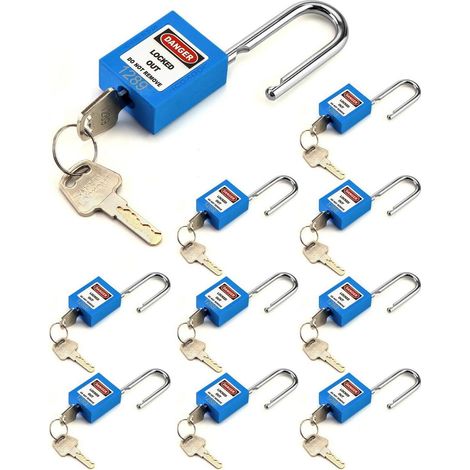 Sicherheitsvorhängeschlösser blau, 10er Pack, einzeln schließbar, für Lockout Tagout