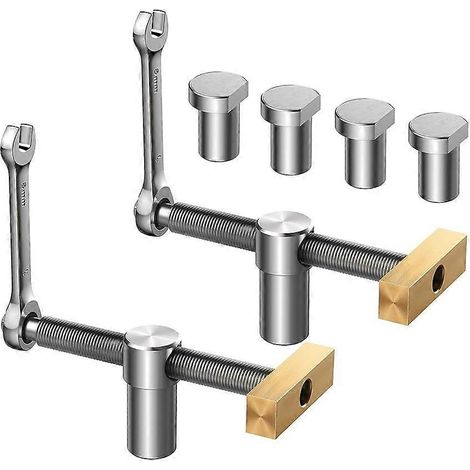Lot de 2 serre-joints pour établi, serre-joints à trou de 3/4 pouce avec lot de 4 serre-joints pour établi, en acier inoxydable et laiton pour le travail du bois. (1/4)