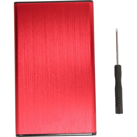 Boîtier pour disque dur USB 3.0 portable 2,5 pouces SATA en alliage d'aluminium rouge (disque dur non inclus) (1/5)