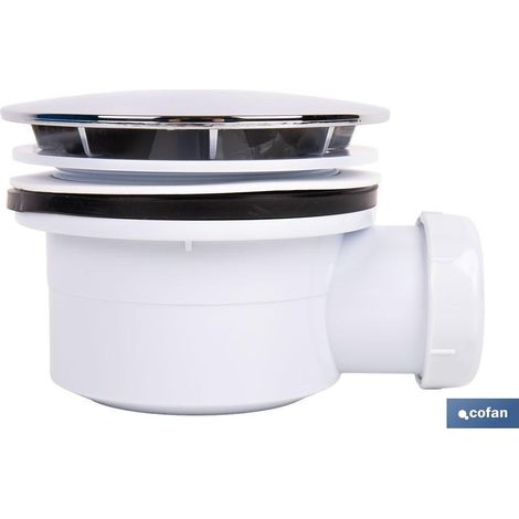 Válvula sifónica para plato de ducha Ø90 mm con embellecedor cromado (1/4)