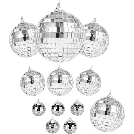 Boule à Facettes Argent - 12 Pièces - Verre et Mousse - Suspension 360° - Décoration Fête Noël Bar - 4 Tailles Variées (1/5)