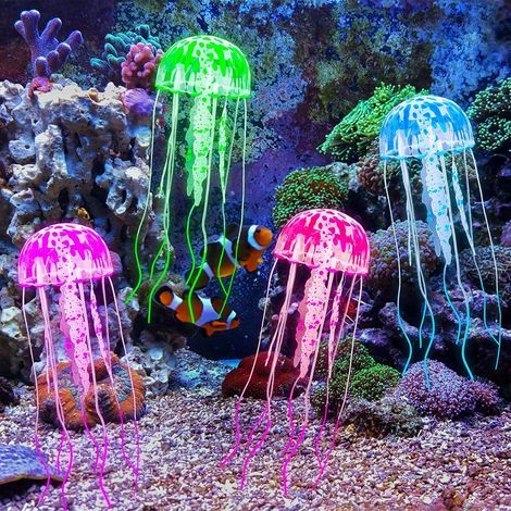 Set of 4 Luminous Silicone Aquarium Jellyfish with Suction Cups for Fresh and Salt Water (1/5)