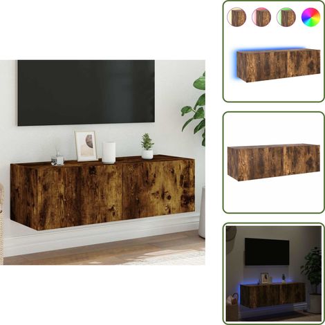 TV-Wandschrank mit LED-Leuchten Räuchereiche 100x35x31 cm - TV Schrank - Holzschrank - Regal - Wandregal - Fernsehtisch (1/5)
