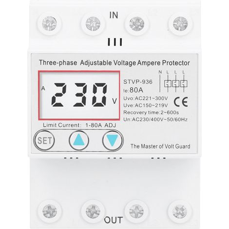 Protecteur de tension triphasé STVP936 - Ajustable, écran LCD, autorétablissement, 230V/400V AC 80A (1/5)