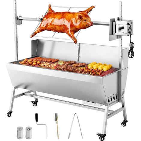Mophorn Griglia per Maialino a Carbone, Lunghezza 1218 mm, Capacità di Carico 60 kg, con Ruote e Regolazione dell'Altezza a 4 Vie,Realizzata in Acciaio Inossidabile per Uso in Campeggio