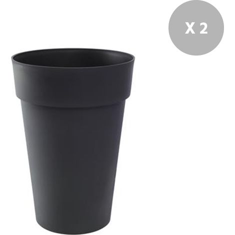 Lot de 2 Pots de fleur rond Toscane Ø 44 x H.53 cm Anthracite - Eda