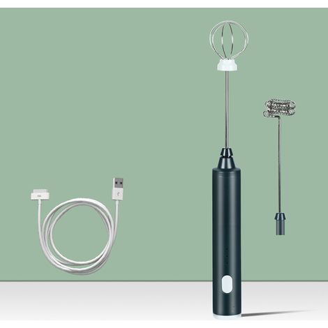 Mélangeur rechargeable USB, mousseur à café au lait, batteur à œufs, ustensiles de cuisine, vert foncé (1/5)