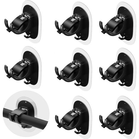 Supports de tringle à rideau auto-adhésifs, sans perçage, sans perçage, crochets de tringle à rideau, réglables sans clous (noir), 8 pièces (1/5)