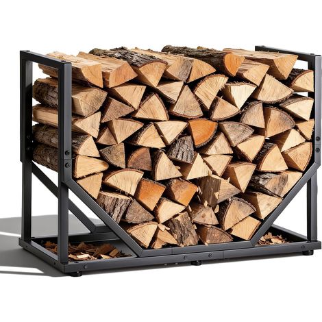 Porte-bûches métallique, charge maximale 110 kg, dimensions 52×40×32 cm, grand rangement bois intérieur et extérieur, range buche pratique pour cheminée, jardin et terrasse (1/5)