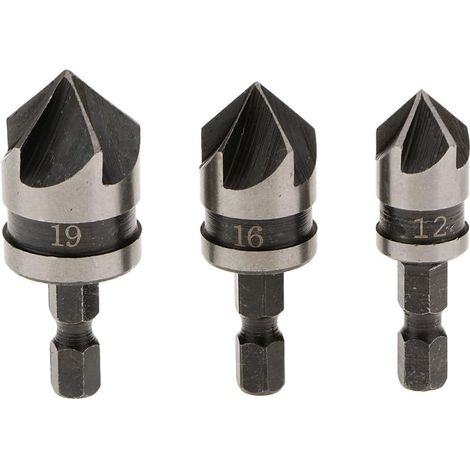 3pc 1/4"Hex 12, 16,19mm Countersink Perceuse Electrique Alésage Embout Pour Bois Métal (1/5)