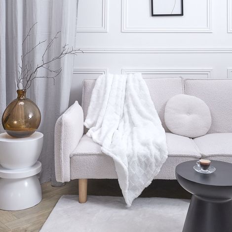 Plaid - HOME DECO FACTORY - Flanelle - Damier - Blanc et Beige