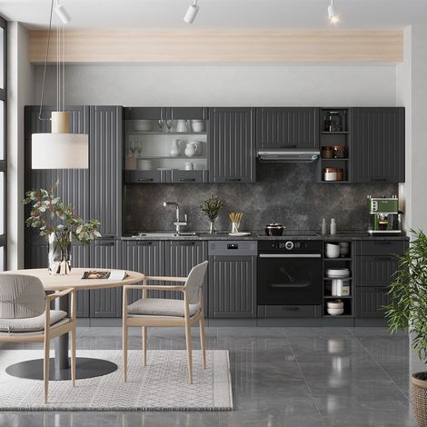 Mueble de cocina Fame-Line, Gris oscuro, 355 cm sin encimera, Vicco