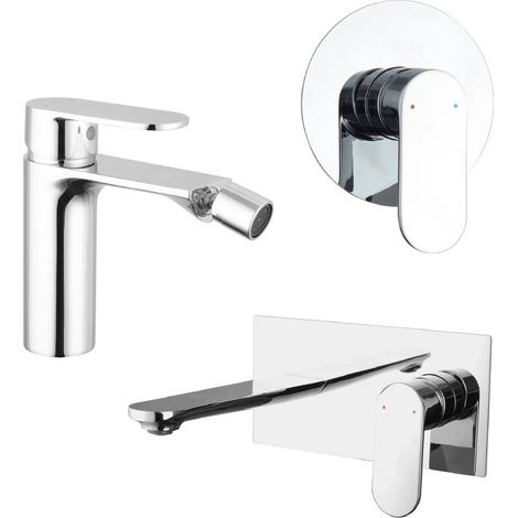 Ensemble mitigeurs lavabo encastré bidet sans vidage et douchette encastrée mitigeur chromé Kerry (1/4)