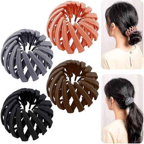 Set mit 4 Haarspangen in Vogelnestform, matte Oberfläche, geometrischer Vintage-Stil, einziehbar, dehnbar, für Pferdeschwänze und Locken. (1/5)