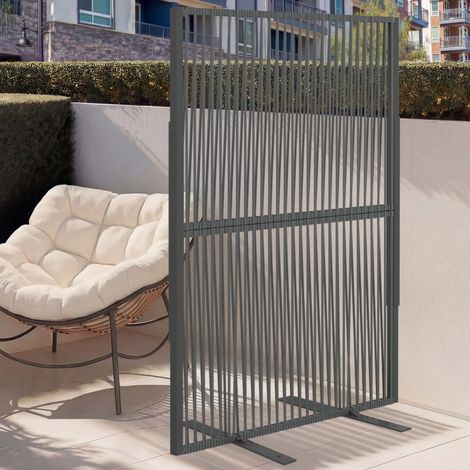 Biombo decorativo 80 x 150 cm RIO Cordaje efecto ratán y metal gris antracita