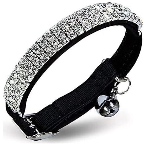 Soft Velvet Adjustable Cat Collar with Rhinestones and Bells (1/5)