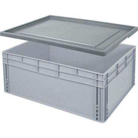 BRB Eurobox BxTxH 800x600x320 mm, 130 Liter, mit Stülpdeckel, 2 Griffleisten, Industriequalität, lebensmittelecht