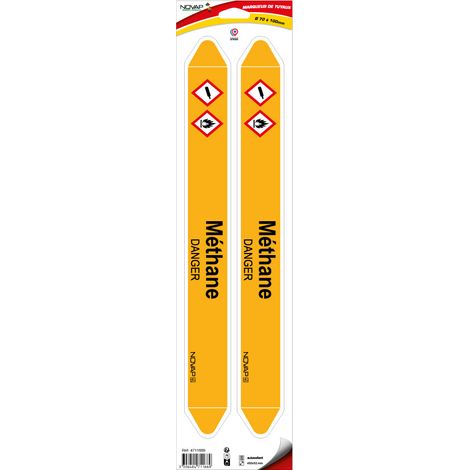 Planche de 2 marqueurs de tuyauterie 450 x 52 mm pour Ø 70 à 100 mm - Méthane - 4711669 (1/2)