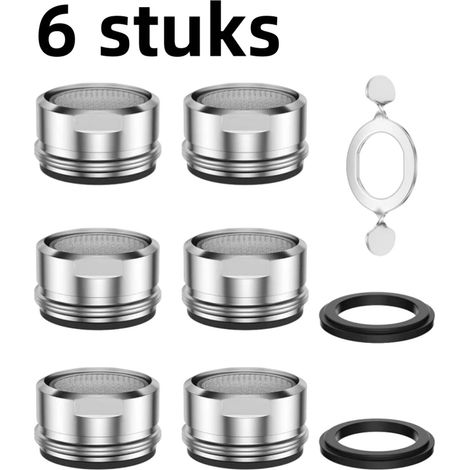 Lot de 6 aérateurs de robinet avec tampon adhésif et clé - 24 mm - Aérateur d'évier - Pièce de rechange standard - Filtre anti-éclaboussures (1/5)