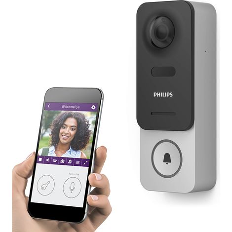 Philips – Kit WelcomeEye Link 531034 Interphone connecté HD 1080p – Vision nocturne – Compatible Alexa et Google Home – Installation sans fil