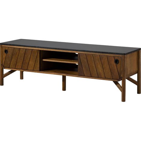 TV-Board Mango 160x45x50 braun geölt / dunkler Granit LOS ANGELES 101